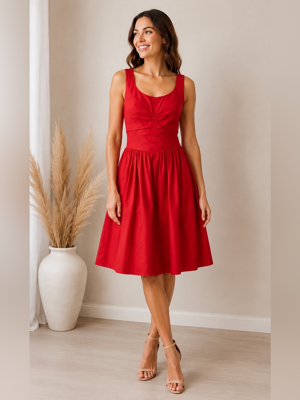 Carven Red Cotton Sleeveless Fit & Flare Dress EU 40 US 8